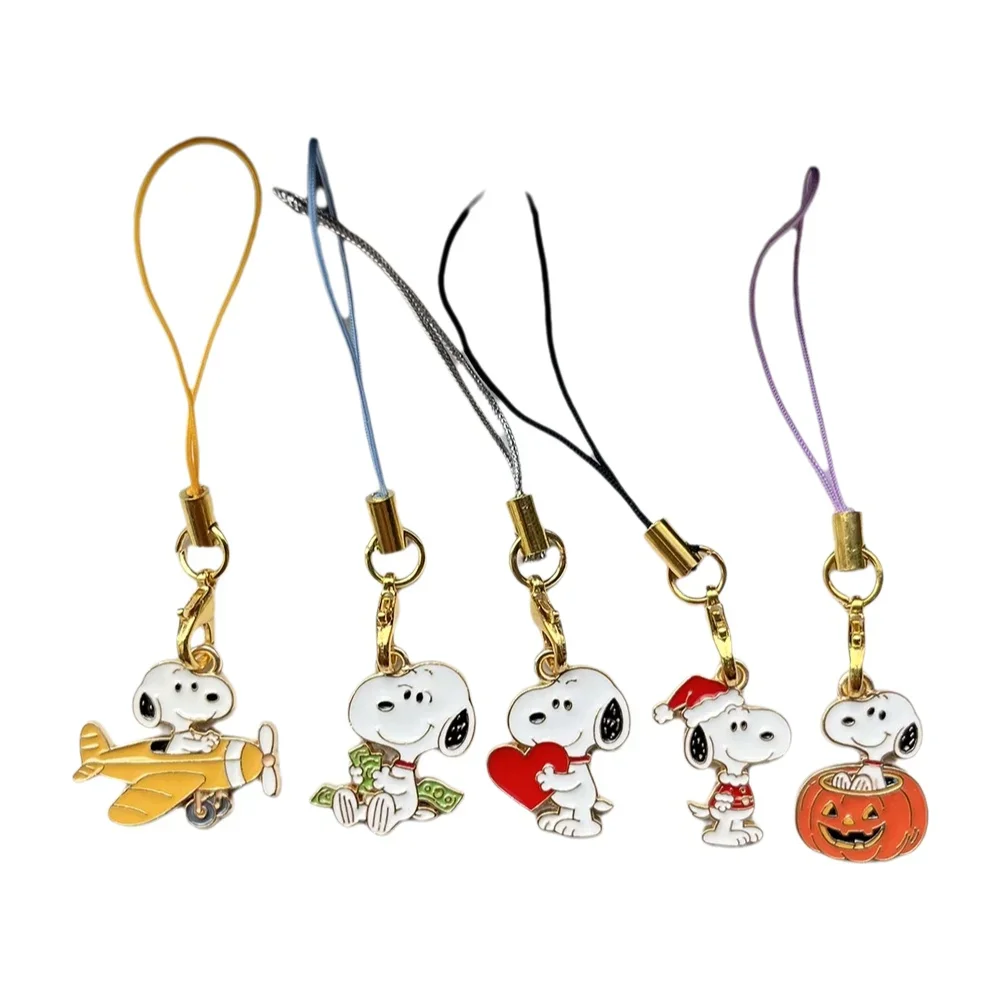 5 piezas de cadena para teléfono con diseño de Snoopy, cordón para llaves, colgante para mochila, llavero para bolso, regalo de joyería para niñas y niños