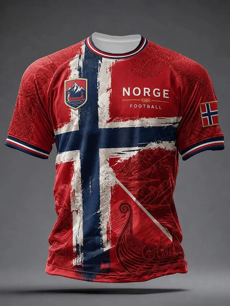 Nordic Viking Retro Style 2027 Norway Fan Jersey Adult Kids Casual Football Short-Sleeve T-Shirt Breathable 3D Printed Family
