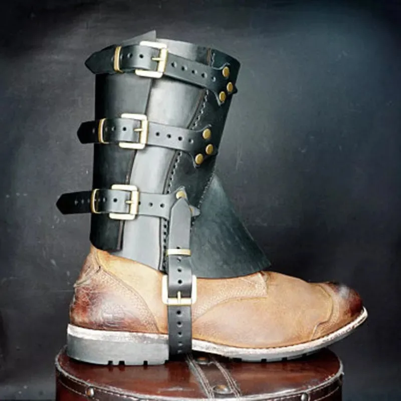 Polainas medievales de cuero PU para botas, cubierta impermeable para zapatos, protectores de piernas de caballero guerrero, armadura, accesorio de disfraz renacentista, Larp