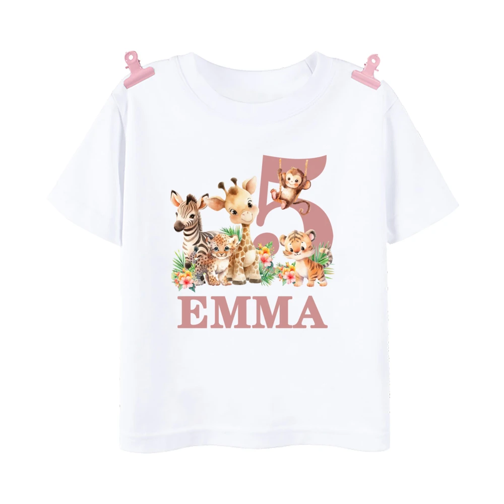 Personalized Birthday Shirt 1-9 Year Shirt Wild Tee Girls Wild Jungle Theme Party T-shirt Animal with Name Outfit Kids Tops Gift