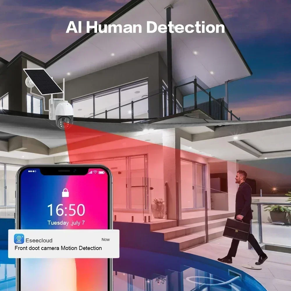 Telecamera PTZ Telecamera IP solare esterna Telecamera di videosorveglianza con batteria incorporata HD da 5 MP Scheda SIM solare 4G in standby prolungato