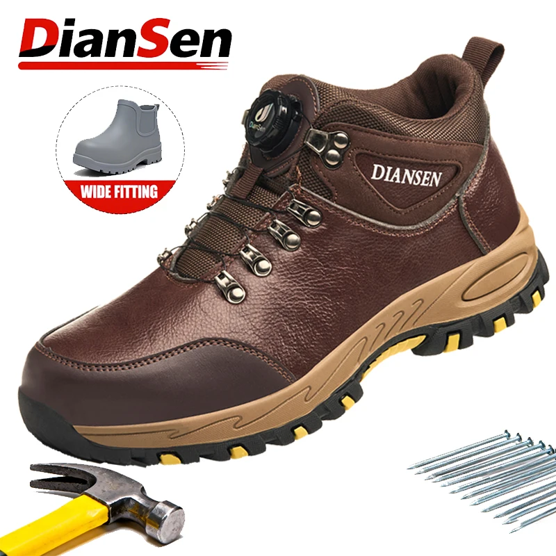 

Work Boots & Shoes Indestructible Safety Shoes Steel Toe Protective Boots Anti-puncture Waterproof Leather Shoes Rotary Button