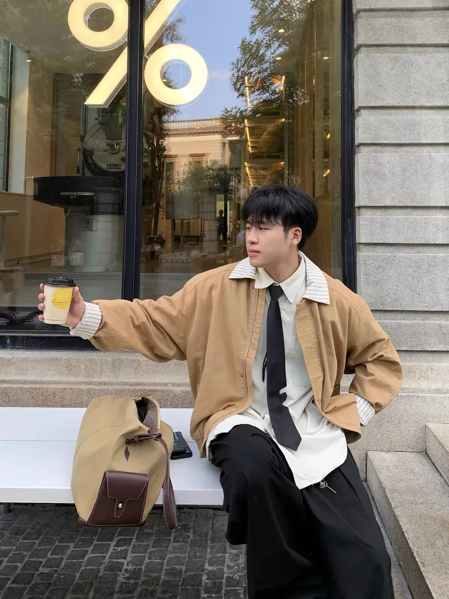 

Осень-зима, американский ретро клетчатый свободный повседневный джерт с воротником для мужчин, универсальная верхняя одежда Cleanfit