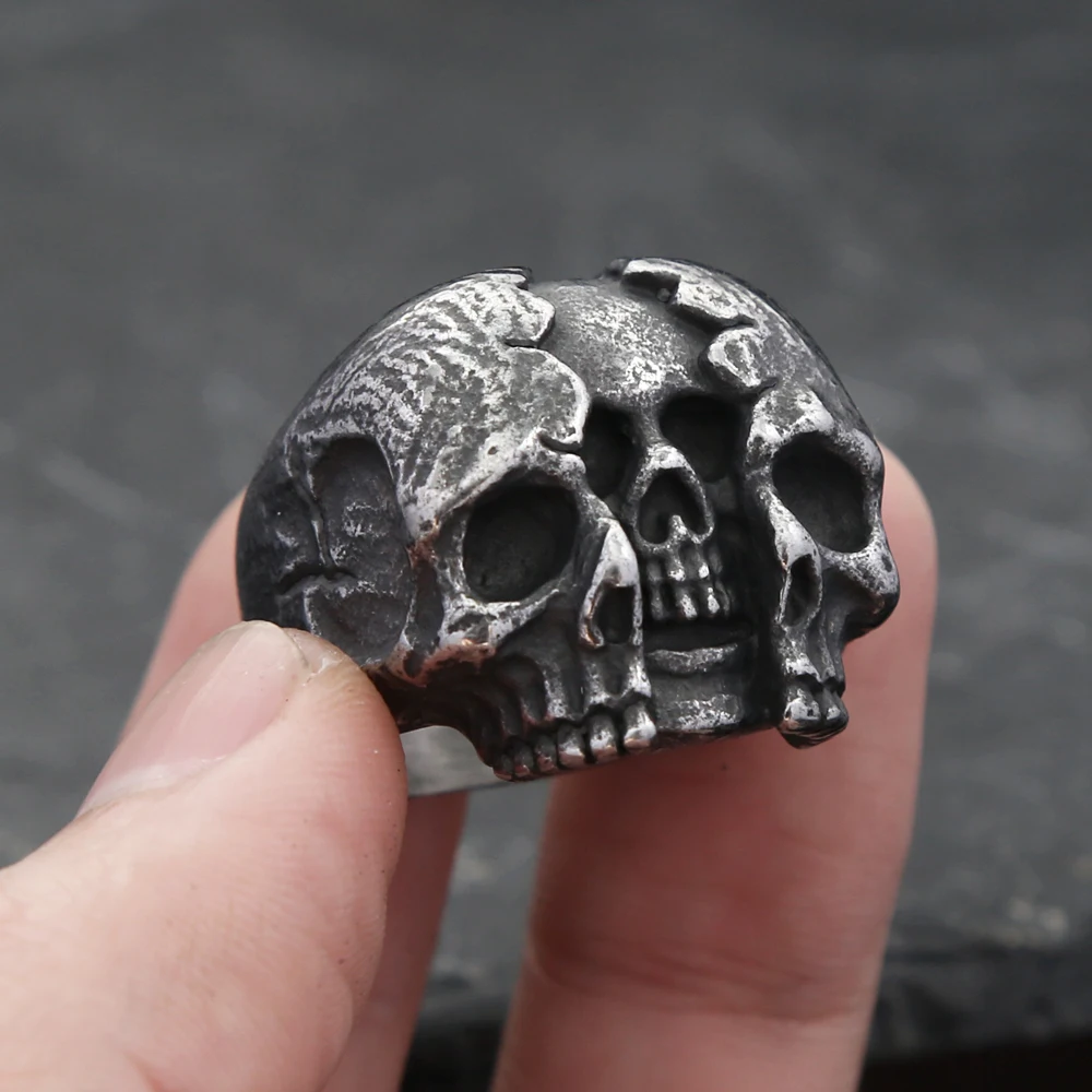 Gothic Vintage Stainless Steel Reborn Split Skull Rings For Men Cool Biker Calvarium Skull Ring Party Motorcycle Jewelry Gifts