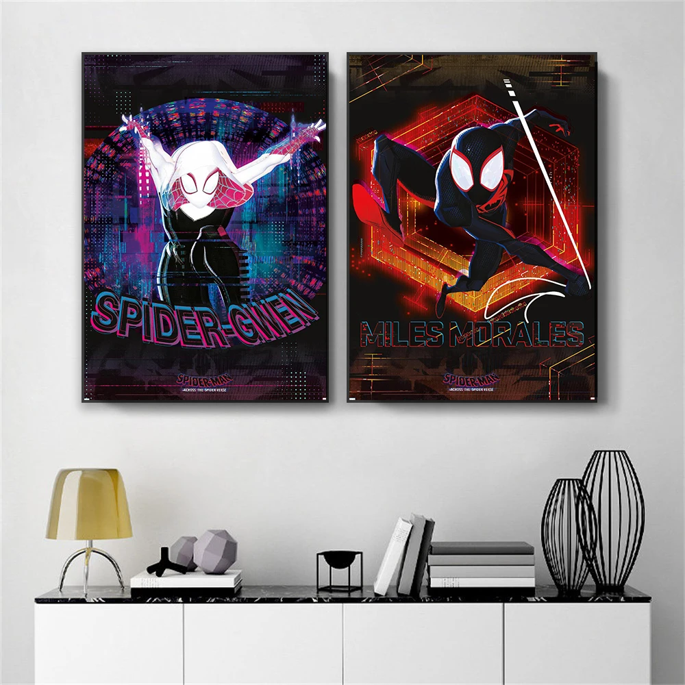 Spider Man Across the Spider Verse Poster New Disney Cartoon Movie Art Canvas Painting Superhero Wall Art Prints Bedroom Decor