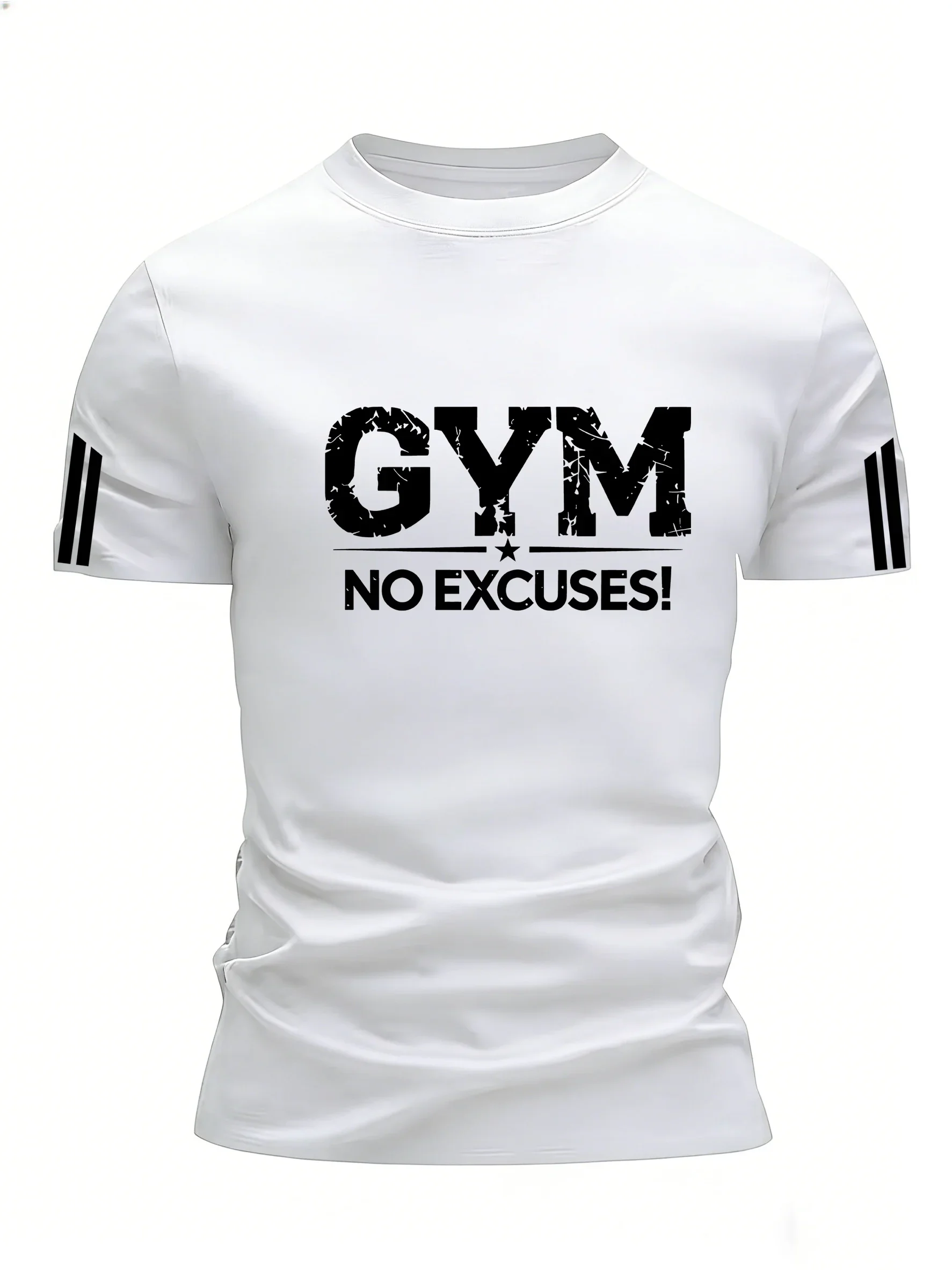 Fashion Men GYM NO EXCUSES Vintage 3D Letter Print T Shirt Fitness Workout Two Stripes O-neck Short Sleeve Gym Sports Tops
