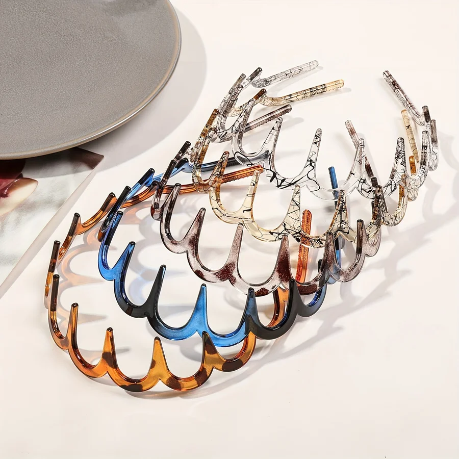 

Набор из 5 модных повязок для волос с волнистым дизайном, элегантная повязка для умывания, нескользящая, с высококачественной прорезью для волос и зубчатой заколкой