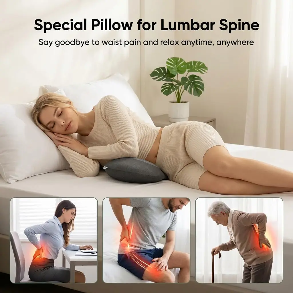 3-in-1 Lower Back Massager & Lumbar Support Pillow,Triple Fusion for Back Pain Relief, Sciatica, Spine Decompression