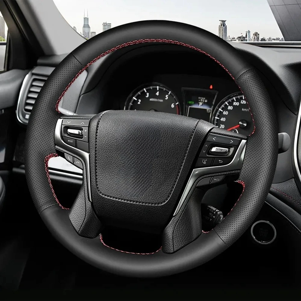 Car Steering Wheel Cover Non-Slip Black Genuine Leather For Toyota Land Cruiser 2016 2017 2018 2019 Land Cruiser Prado 2018