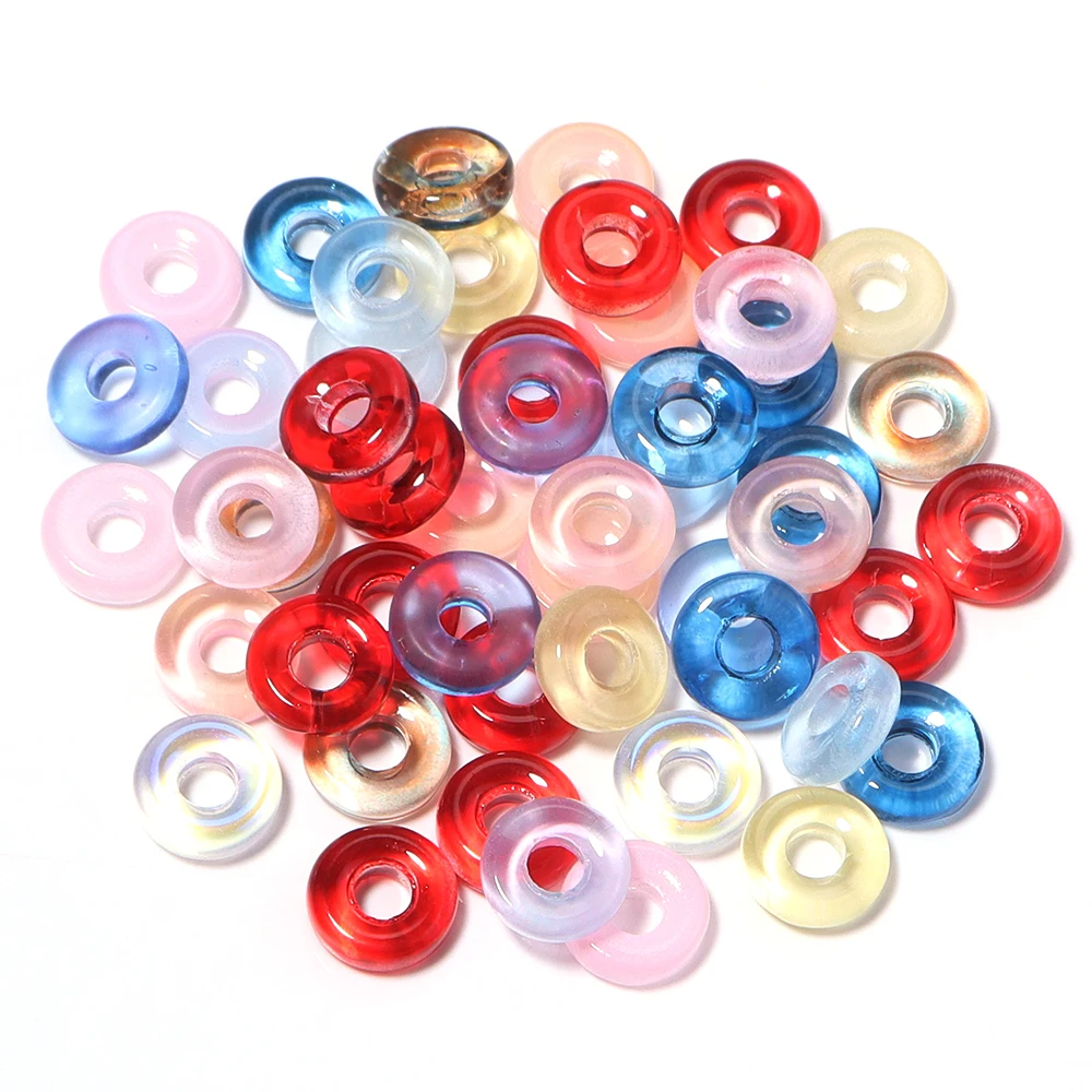 50pcs Lampwork Glass Donut Shaped Large Hole Spacer Beads