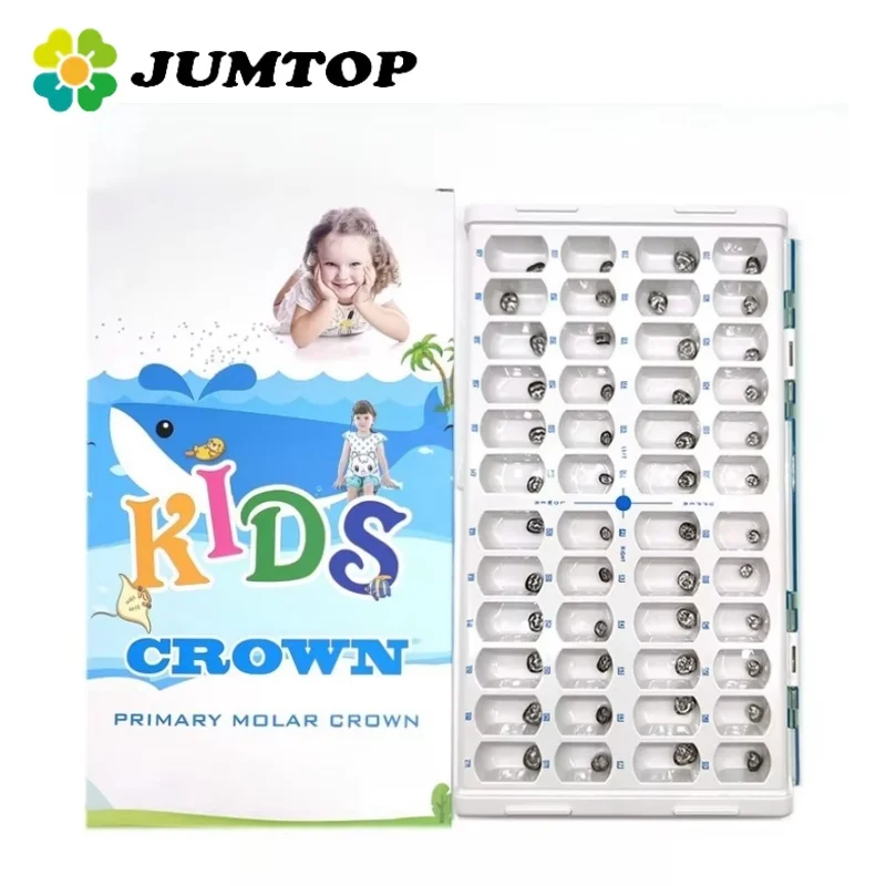 

JUMTOP 48Pcs/Box Dental Crown for Teeth Preformed Metal Crown Primary Molar Kids Crowns Stainless Steel Temporary Crowns