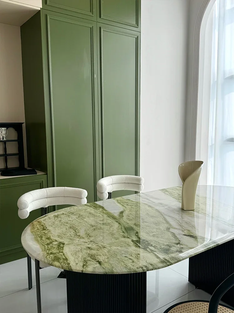 Any Size Custom Luxury Irish Green Stone Dining Table French Creamy Style Heat Resistant Natural Veining House Dining Furniture
