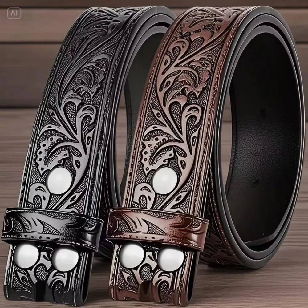 

Genuine Leather Embossed Cowhide Belt Alloy High Quality Pin Buckle Belt Two Layer No Buckle Strap Jeans Belt Women Men