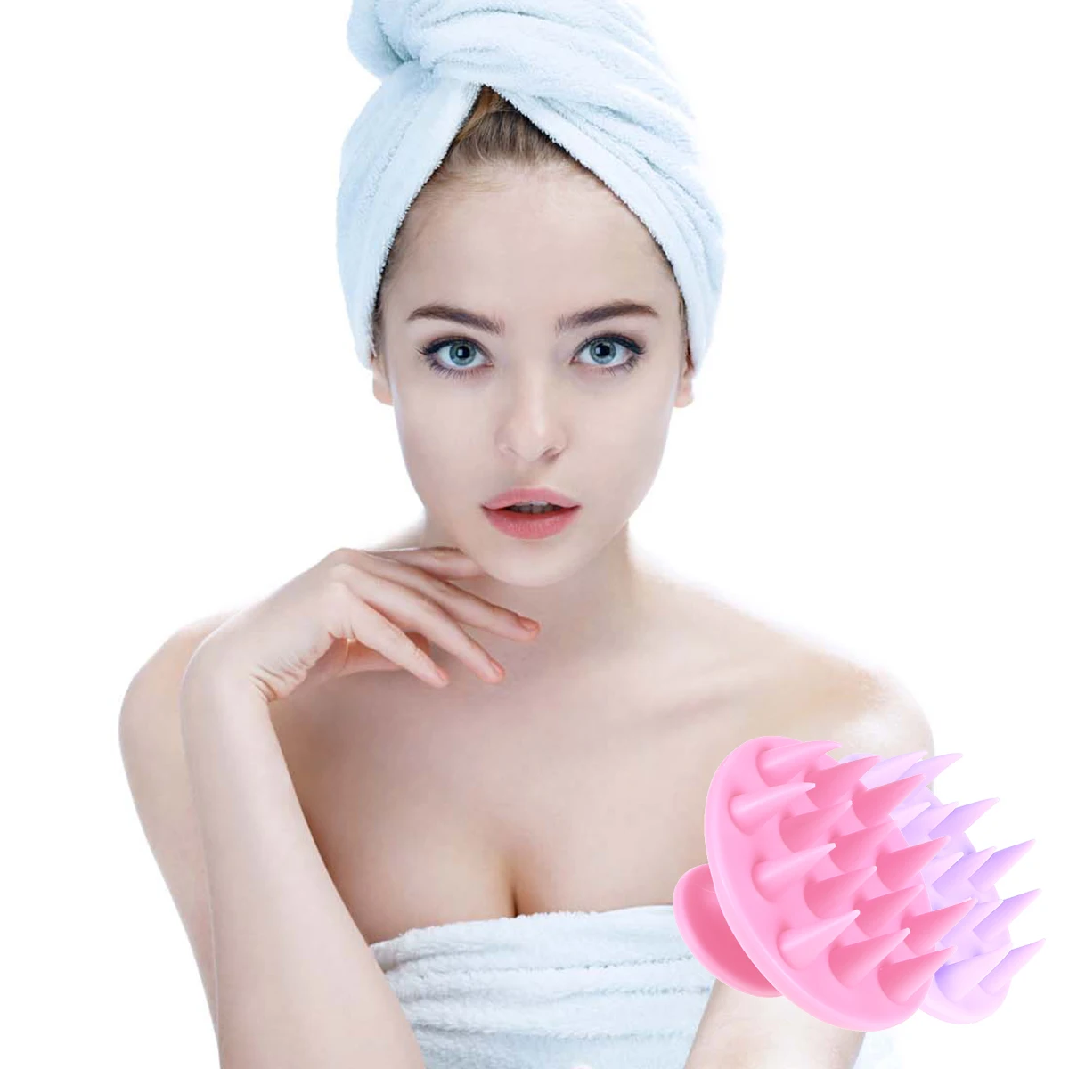 

2pcs Silicone Shampoo Brush Scalp Massager Hair Scrubber Dandruff Control Exfoliating Brush All Hair Types Ergonomic Handle Pink