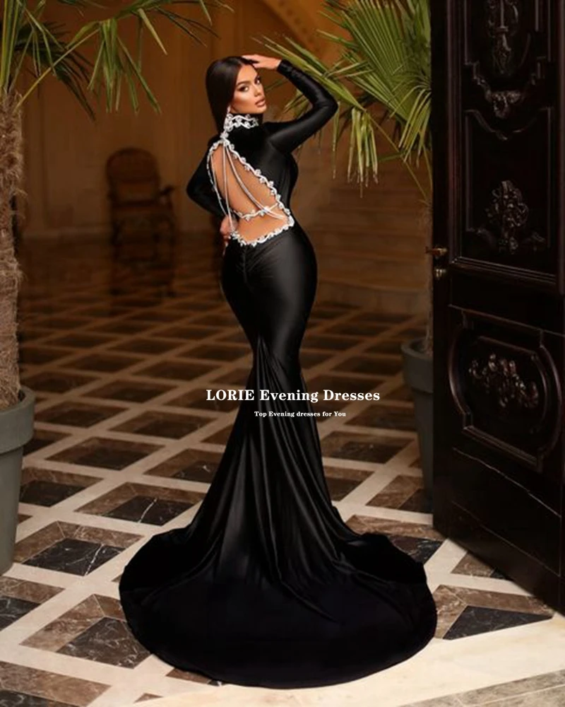 LORIE Simple Black Dbuai Prom Dresses maniche Backless Lace abiti da sera Satin Mermaid Formal Club Prom Dress Robes De Soirée