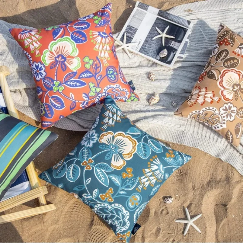 2-Pack Waterproof Cushion Cover Outdoor Garden Cushion Case New Coated Fabric Waterproof Pillow Case Floral Print Pillow Covers