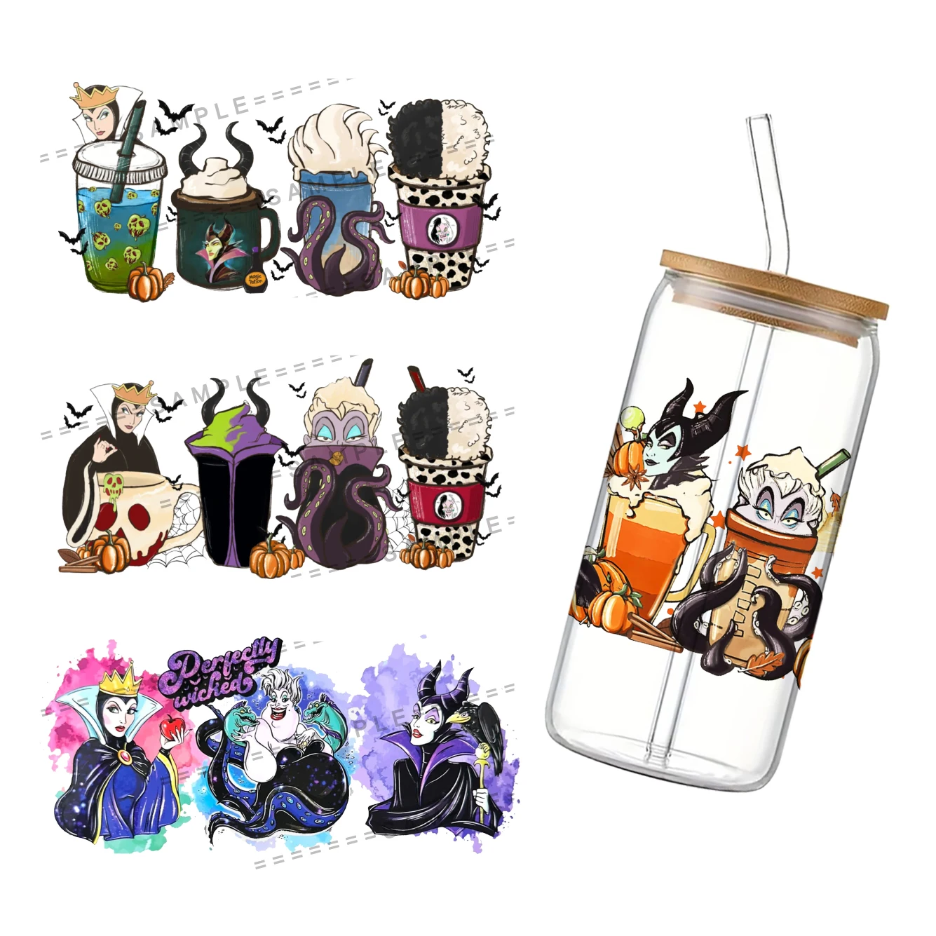 Disney Villains UV DTF Cup Wrap for 16Oz Libbey Villains Glass Can DIY Transfer Sticker