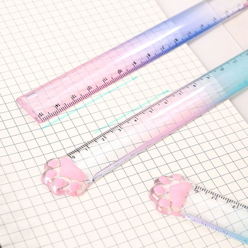 Gradient Color Cat Paw Ruler School Supplies Kawaii Stationery Transparent 15cm Drawing Tool Cute Stationery Regla Student Rule