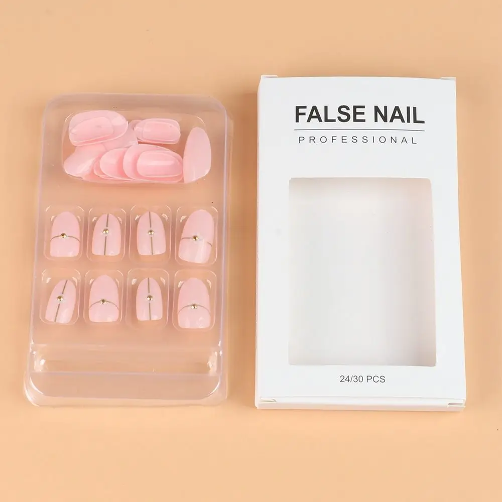 مانيكير قصيرة اللوز الأظافر كاذبة الوردي الفرنسية وهمية نيلز انفصال التدرج الصحافة على الأظافر DIY بها بنفسك #1