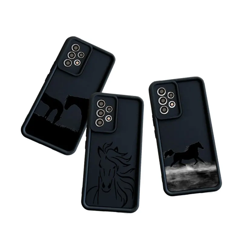 Horse Black Phone Case for Samsung A03 A04 A05 A21S A23 A33 A34 A35 A50 A53 A54 A55 A71 A73 5G Protection Silicone Cover Coque