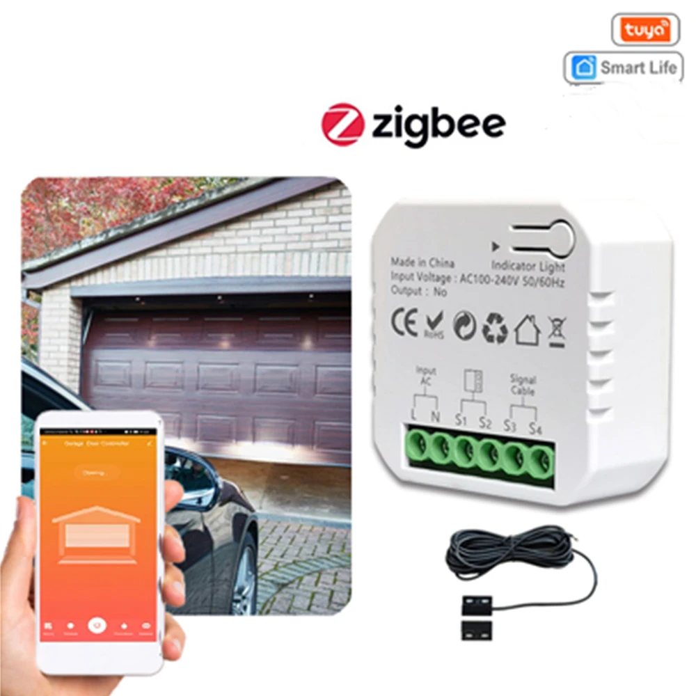 

Пульт управления для открывания Гаражных дверей Tuya ZigBee, контроллер с дистанционным управлением через приложение, совместим с Alexa Google Home, для дверей гаража