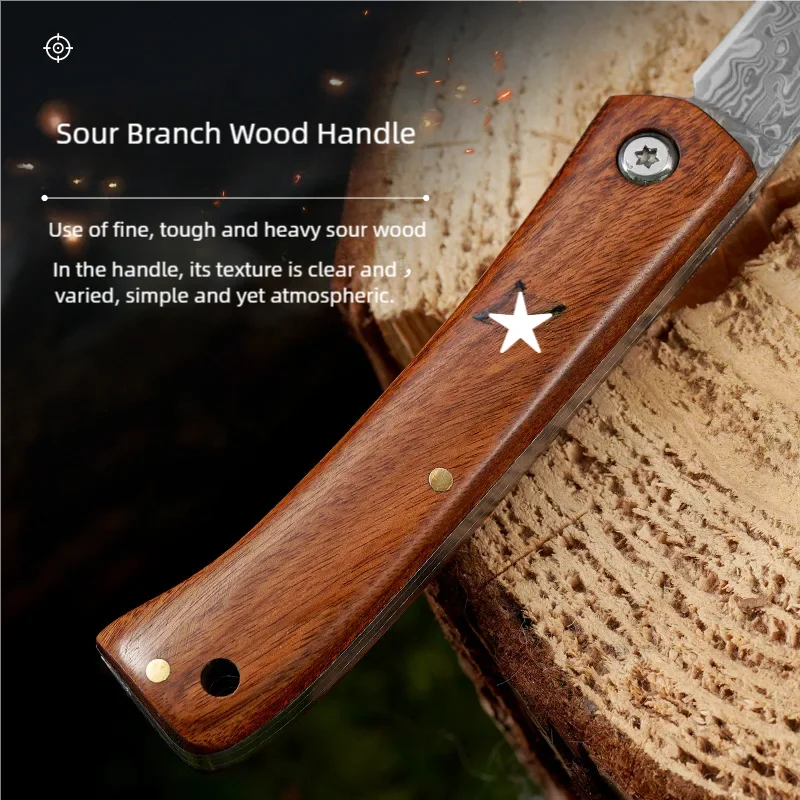 Складной нож из дамасской стали — портативный многофункциональный уличный нож, овощечистка для фруктов и бытовой универсальный нож — острый и прочный