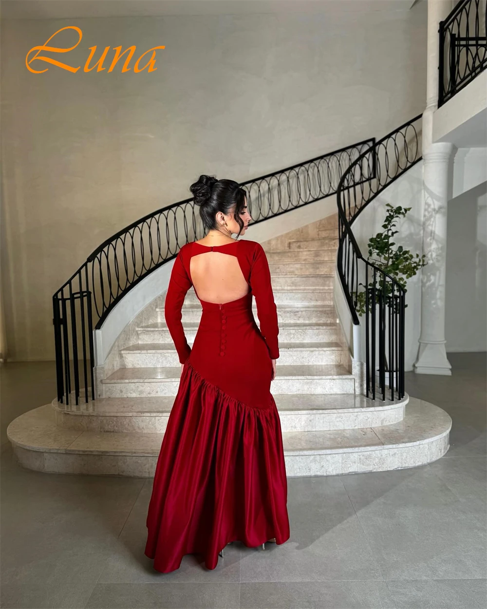 Robe de soirée personnalisée, Simple, col bateau, dos nu, robe de Cocktail sirène classique, moderne, manches longues, robes d'occasion spéciale