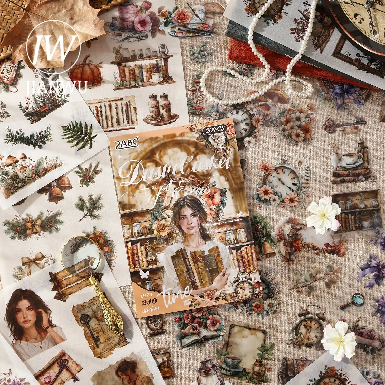 

JIANWU Honey Glaze Fragrance Series Vintage Character Flower Landscape Material Collage Sticker Book Creative Journal Stationery