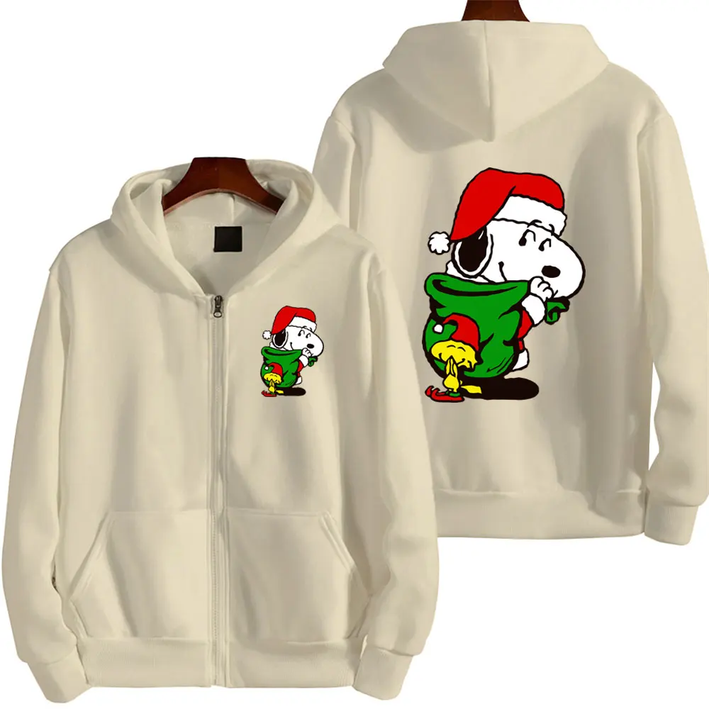 2024 New Snoopy Cartoon Anime Women Zipper Hoodie Spring Autumn Men Oversized Sweatshirt Merry Christmas Couple Jackets Coats