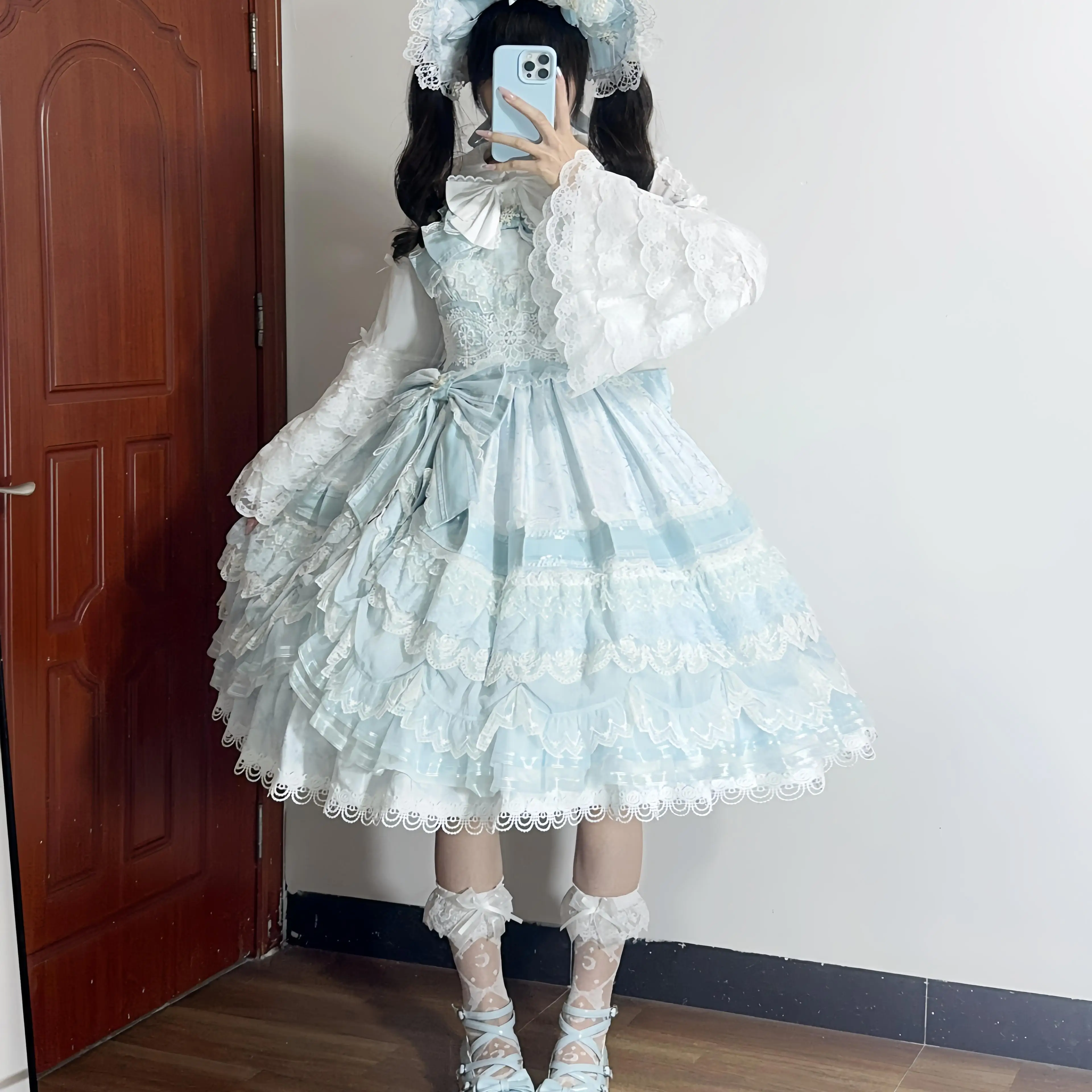 Original Japanese Lolita Style Bottoming Shirt Autumn New Sweet Cute Bow Lace Ji Sleeve Inner Shirt Blouses Camisas De Mujer