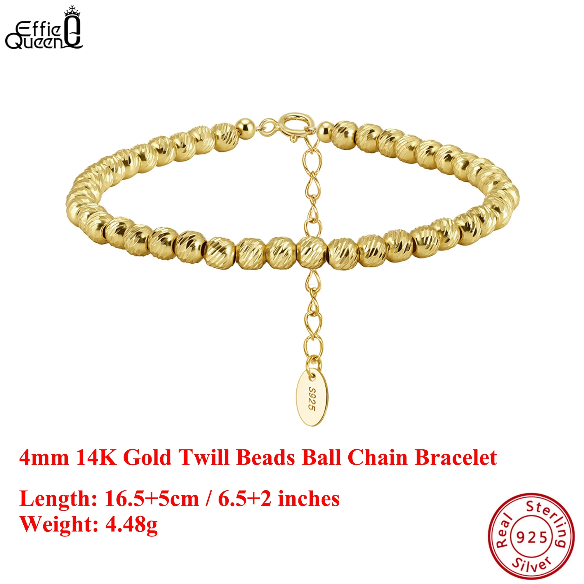 

EFFIE QUEEN S925 Silver 14k Gold Twll Beads Ball Chain Bracelet Luxury Jewelry for Women Hand Chain Anniversaries Gift GAB04