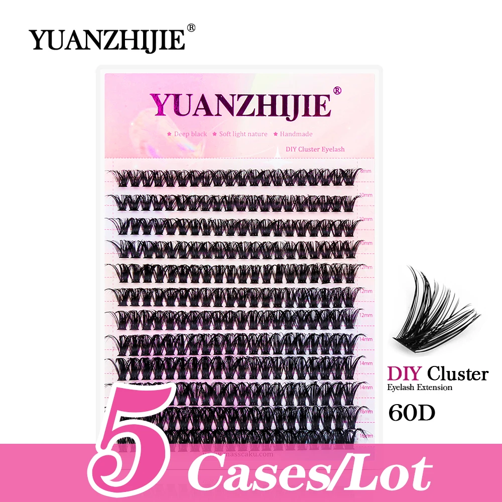 

YUANZHIJIE 5Cases/Lot 144PCS Segmented Clusters Eyeashes C/D Curl 0.07mm DIY Individual Eyelash Extensions DIY Lashes at Home