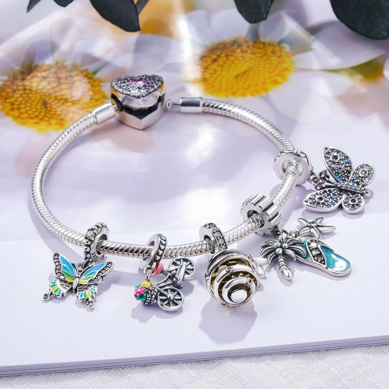 Colorful Zircon Butterflies and Bees Pendant Charm Beads Fits 3mm Bracelets Bangle Necklace For Women Luxury DIY Jewelry Making view 2