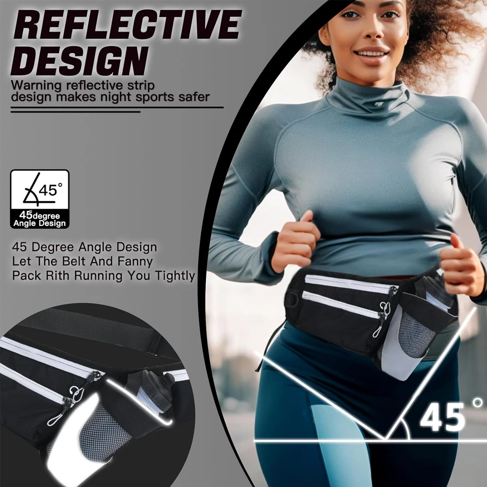 Fanny Pack with Water Bottle Holder Running Belt, Adjustable Strap Reflective Hydration Waist Bag,Running Hiking Walking Camping