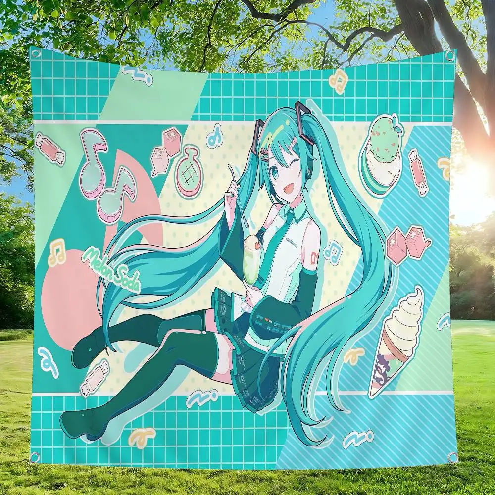 Popular Singer M-Miku Cute High End Quality Banner Printing Artistic Atmosphere Style Camping Flag