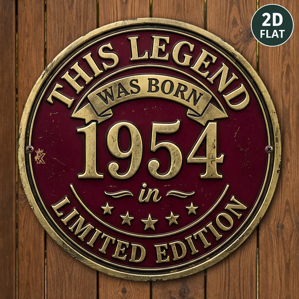 2D Flat, [2D Flat] 1pc, Vintage 1954 This Legend Was Born Limited Edition Round Aluminum Sign, Birthday Memorial Decor, Wall Art