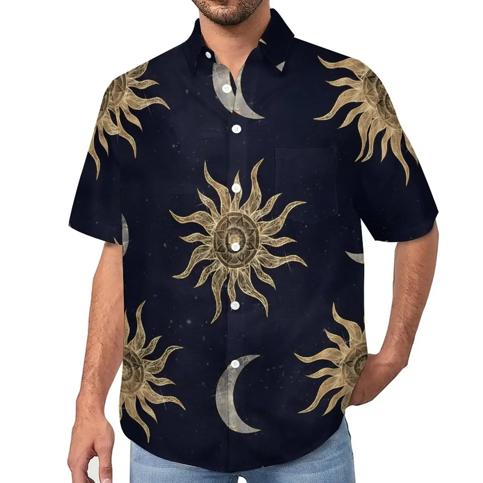 Men's Shirts 3D Floral Print Hawaiian Shirt Short Sleeve Casual Resort Streetwear Plus Size Sun Moon Stars Unique Cute Spanish