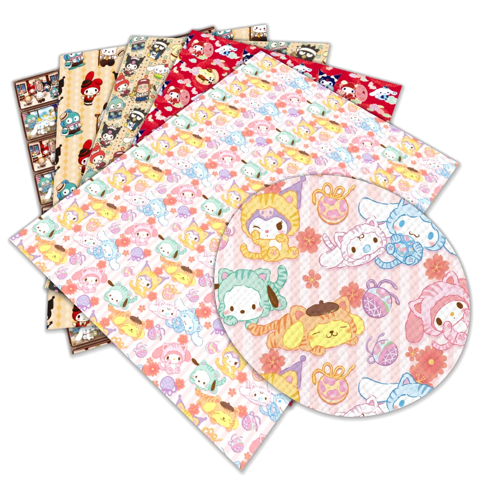 22*30cm Sanrio Characters Kuromi Melody Printed Faux Cross Leather Sheet Synthetic Leather Fabric for DIY Earrings Handbags