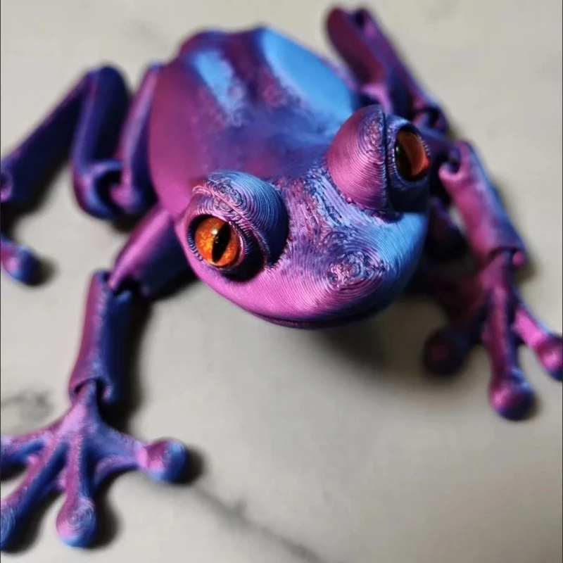 3D Printed Model Toy Frog Multi-articular Moveable Sparkling Simulation Eyes Desktop Decoration Accessories
