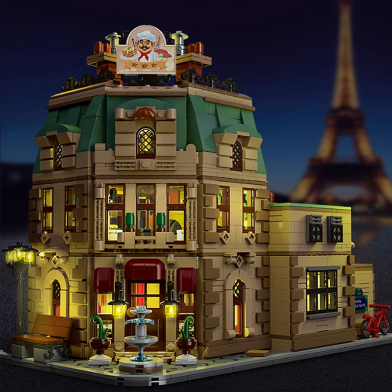 3104 قطعة مجموعات مكعبات بناء وحدات المطاعم الباريسية MOC نموذج الطوب العمارية الحديثة لعرض الشارع مع التفاصيل الداخلية