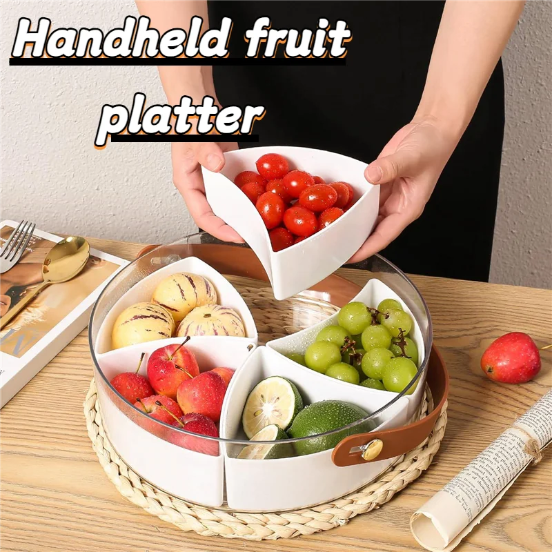 

Five Compartment Snack Tray With Lid, Separated Snack Fruit Tray With Lid, Large Capacity Storage Container With Handle Lid