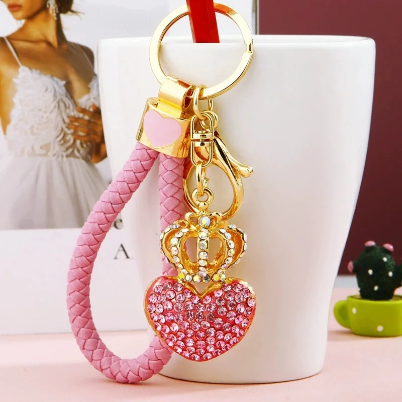 Горный хрусталь, полая Корона, сердце, кулон, брелки для женщин, брелки, кольца, роскошный автомобильный брелок, держатель