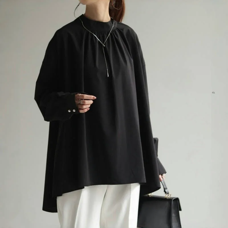 롯데 인스 루즈 하프 터틀넥 풀오버 스왈로우테일 랜턴 슬리브 셔츠