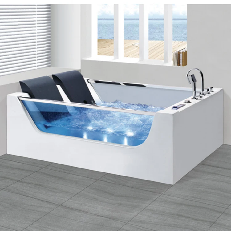 Factory Supply 2 Person Clear Acrylic Freestanding Whirlpool Massage Home Portable Spa Bathtub