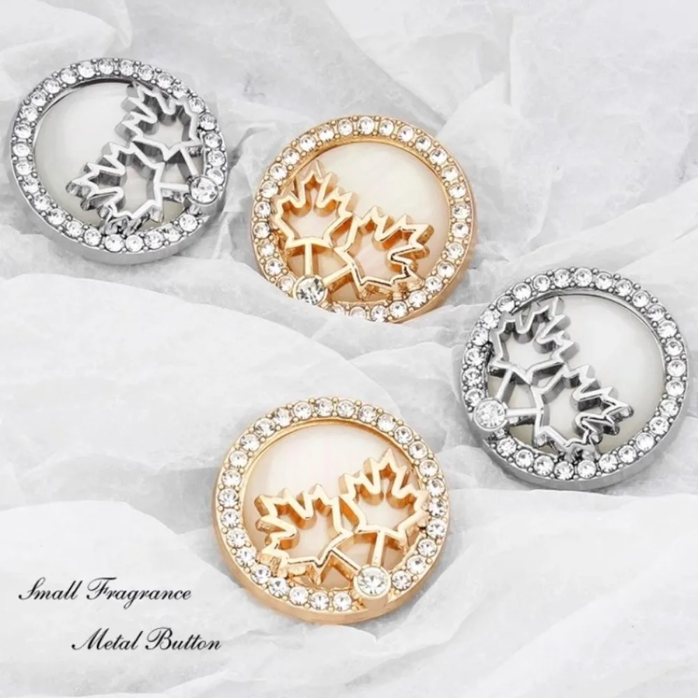 Metal Maple Leaf Coat Shank Buttons Double Faced Cashmere Jacket Gold Silver High End Button Rhinestone Decorative Accessories