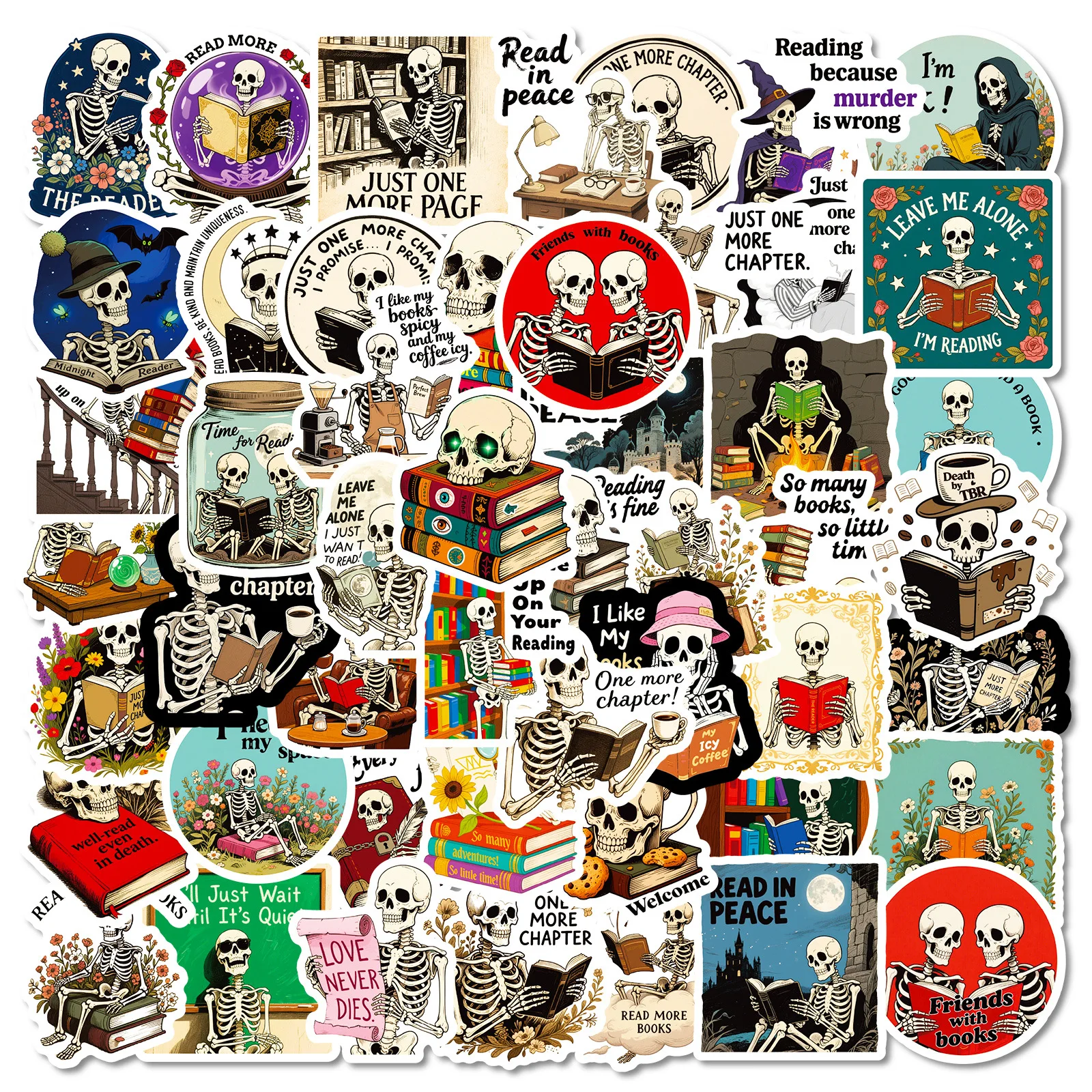56 pçs dos desenhos animados esqueleto leitura adesivos criatividade graffiti decoração diy notebook mala guitarra skate telefone brinquedos decalques