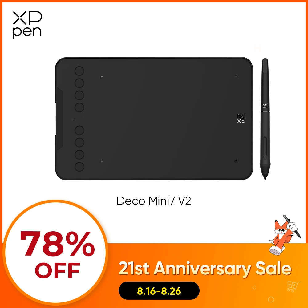 Tablet Gráfico XPPen 7*4.3 Polegadas com 16K Níveis de Pressão Deco Mini7 V2 Tablet de Desenho Digital com 8 Teclas para Android Mac Windows Chrome