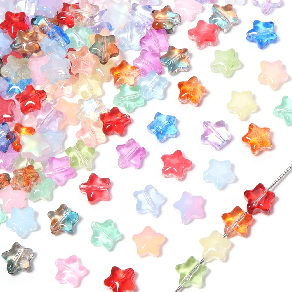 50 Stück 8mm Bunte Fünfzackige Stern-Lampwork-Perlen Lose Abstandshalter-Glasperlen für Schmuckherstellung DIY Armband Schlüsselanhänger Zubehör – Detail 4