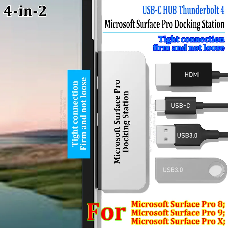 도킹 스테이션 USB-C Thunderbolt 4 허브 40Gbps 데이터 100W 충전 8K 60HZ 디스플레이 Microsoft Surface pro9 Surface pro8 및 Surface proX용 액세서리