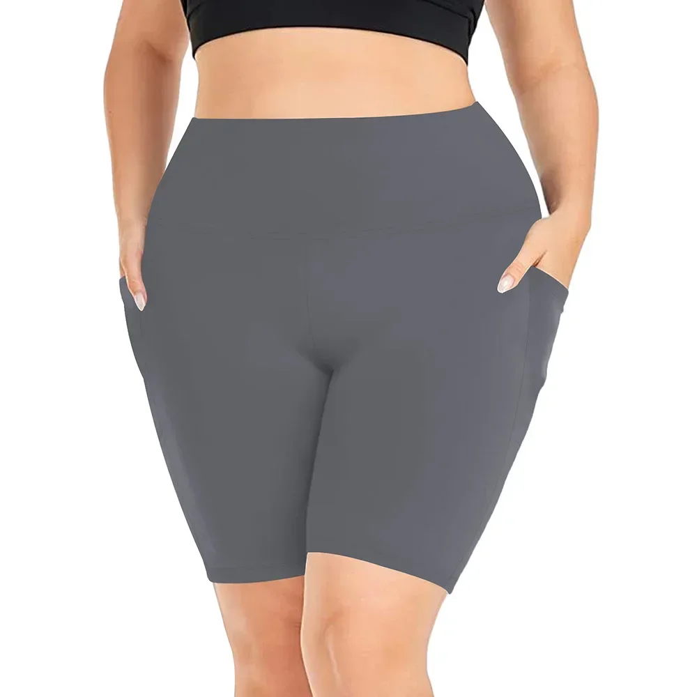 Damen-Yoga-Shorts mit hoher Taille, Übergröße, Workout-Leggings mit zwei Taschen, Stretch, europäischer Stil, Activewear für Fitnessstudio und Freizeit – Detail 13